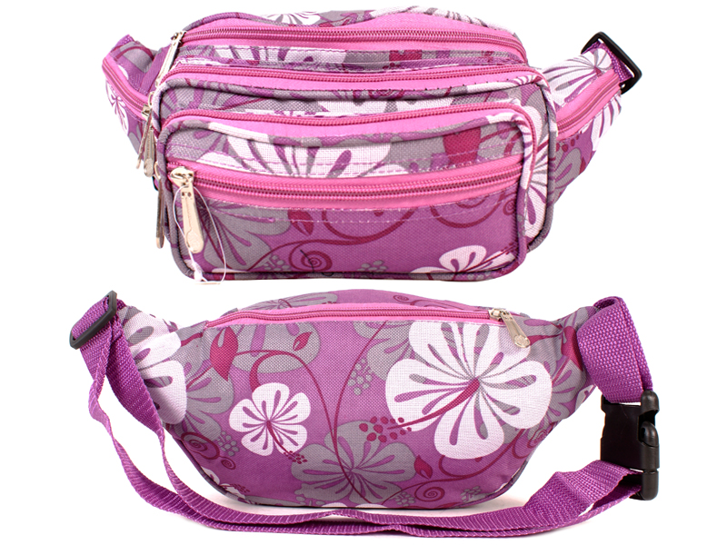 (image for) 8056 Purple Floral Bright Colored Multizip Bumbag
